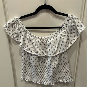 Ruffled Smocked Crop Blouse in White and Navy